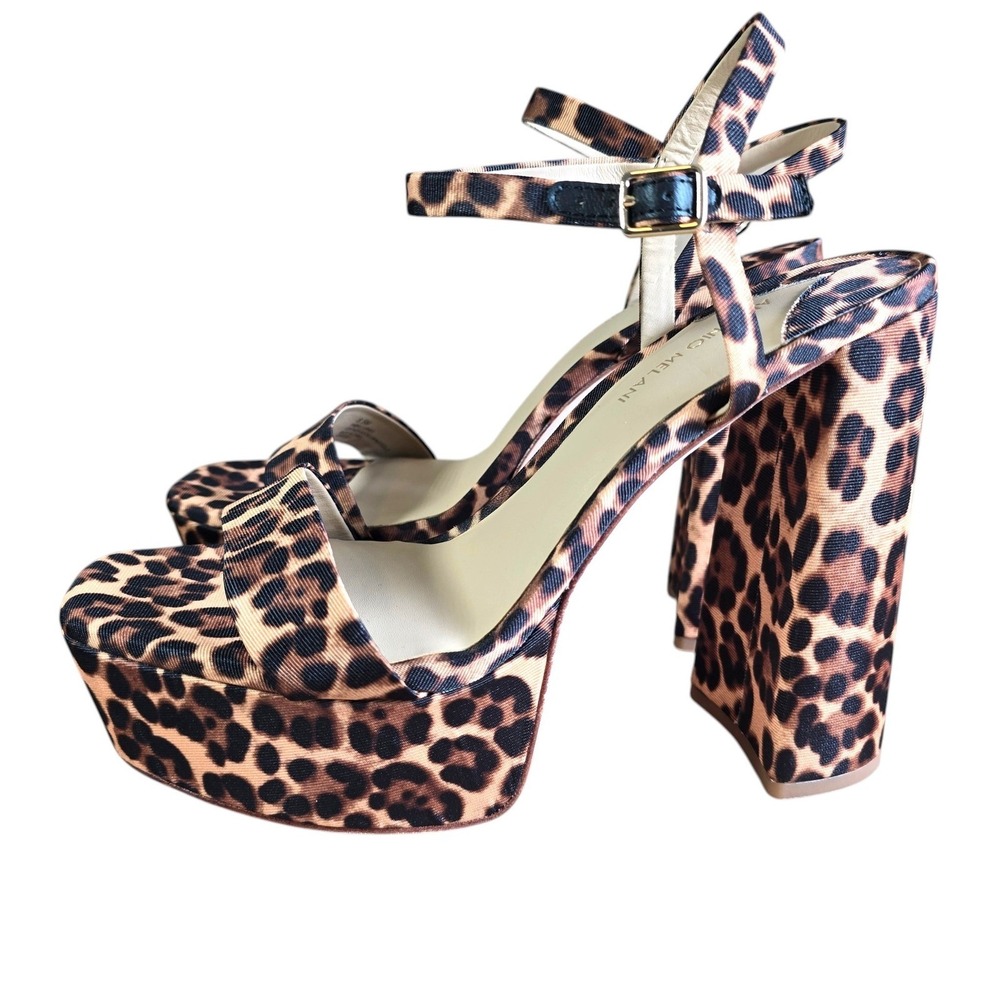 Antonio Melani Leopard Print Platform Block Heel Sandals Brown Black Size 8.5M